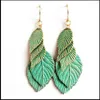 Boucles d'oreilles pendantes bavoir à la main impression feuille goutte pour les femmes métal feuilles déclaration hameçon boucle d'oreille mode bijoux Pendietes