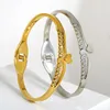Link Bracelets AENSOA 316L Stainless Steel Elegant Inlaid Zircon Heart Bangle Bracelet Waterproof Gold Color Cuff For Women