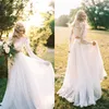 2017 romantische böhmische zweiteilige Brautkleider mit langen Ärmeln Spitze Crop Top Chiffon Strand Land Brautkleider Brautkleid258G