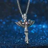 Hanger Kettingen Punk Retro Titanium Stalen Kolommen Crown Angel Wing Cross Hangers Ketting Voor Mannen Sieraden Zilver Kleur Nooit Vervagen Drop