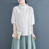 Ethnic Clothing Chinese Style Women Retro Cotton And Linen Shirt Spring Summer Stand-Up Collar Button Blouse 31559