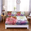 Set Pretty Flower Digital Printed 3pc Polyester Fitted Sheet Mattress Cover Four Corners with Elastic Band Bed Sheet Pillowcases