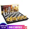 Gry szachowe średniowieczny składany klasyczny zestaw szachy z szachownicą 32 sztuki złoto srebrne szachy magnetyczne przenośne gry podróżne dla dorosłych zabawki 230617