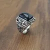 Cluster Rings D 925 Sterling Silver Color Antique Turkey Ring For Men Black With Stone Natural Onyx Gioielli maschili turchi