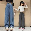 Jeans Girls Jeans Autumn Loose Straight Pants for Children 12 13 14 Years Blue Teenage School Kids Casual Denim Trousers 230617