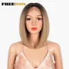 Женщина синтетическое кружево парик Yaki Straight Short Bob Wigs коричневая красная средняя часть кружевные парики косплей для чернокожих женщин 230524