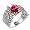 Anneaux De Mariage De Luxe Femme Charme Grand Ovale Rouge Zircon Anneau Plume Argent Couleur Pour Les Femmes Petite Pierre Jaune Bijoux De Fiançailles