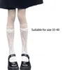 Women Socks Japanese Floral Lace Knee High Harajuku Preppy Style Eyelash Trim Patchwork Solid Color Princess 37JB