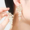 Dangle Chandelier CWWZircons Elegant 18k Gold Plated Cubic Zirconia Long Dangle Feather Wing Drop Earrings for Women Fashion Boho Jewelry CZ640 230617