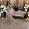 Dubai Arabisch Elegante Zilveren Zeemeermin Trouwjurken Hoge Kraag Lange Mouwen Kralen Kristallen Trouwjurk Kant Applicaties Bruids G274j