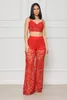 Women's Two Piece Pants 2023 Sexy Lace Top-Selling Product Fashion Suit Sleeveless Strapless Short Top Long Pure Color 2 Sets Women Outifits