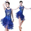 Stage Wear 2023 Style Women's Latin Salsa Dance Sequin Dress Bead Embroidery Dresses Girls Cha Ballroom Competition Costume