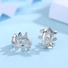 Studörhängen Autentisk 925 Sterling Silver Earring Simple Snowflake Crystal for Women Wedding Party Jewelry Gift