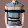 Hommes Polos Mode Hommes D'été Rayé Polos À Manches Courtes Bouton Tricot Revers Pull D'affaires Décontracté Hommes Lâche Vêtements Top 230617