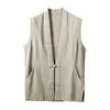 Men's Tank Tops Casual Men Loose Linen Cotton Vest Fahion Retro Solid Color Pocket Workwear Sleeveless Jackets Top Plus Size Cardigan Blusa