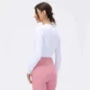 lu-893 Designer Yoga Crop Top Outfits Lange mouw Licht ademend T-shirt Rib Half Back Sportshirt Hardlopen Fiess Gymkleding Dames Strakke korte tops