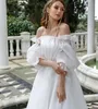 Principessa Abiti da sposa corti in organza 2023 Giardino senza spalline maniche rimovibili Beach Robe De Mariage Abito da sposa Lunghezza tè Vestido De Noiva