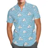 Herren Freizeithemden Frühling Sommer Herren Knopf Revers Hellblaues Hemd Weiß Xiangyun 3D-Druckmuster Hawaiian Kurzarm