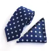 Bow Ties Men Tie & Hanky Suits 8cm Necktie Silk Gravata Business Neckerchief Polka Dot For Neckwear