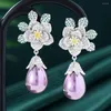 Dangle Earrings Jimbora 2023 Purple Gold Color Flower Geometry For Women Anniversary Gift Jewelry Wholesale High Quality