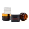 Amber Glass Cosmetic Cream Bottles Round burkar flaska med vita inre foder PPFOR handkroppskräm 5G till 100 g FPPEPE