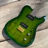 Acepro Electric Guitar Green Burst Spalted Maple Top Gold Hardware Locking Tuners P90ピックアップAbalone Dots Inlays高品質
