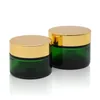 Green Glass Jar Cosmetic Lip Balm Cream burkar Runda glasprovet med inre PP -foder 20g 30g 50g kosmetisk burk lmtlc