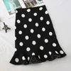 Stylish Chic Polka Dot Print Ruched Retro Sweet Sticked Mini kjol Za 2022 Fashion Women kjolar Casual Streetwear Jupe