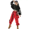 Dancewear Hip Hop Clothing Girls Jazz Dance Costume Long Sleeve Black Tops Red Cargo Pants Kids Hip Hop Performance Wear Rave Clothes 5049 230617