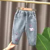 Jeans Spring kids girl's clothes baby elastic band straight-leg love jeans pants for girls' baby clothing outer wear denim trousers 230617