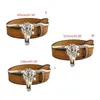 Belts Adult PU-Leather Waist Belt With Stereo Bull Head Buckle Wear-Resistant For Men Teenagers Coat Trousers