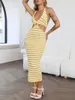 Casual Dresses Fahion Knit Long Dress Tie-up Halter Striped 2023 Summer Women Bodycon For Party Club Holiday Beach Sundress