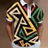 Polo Masculino Verão Masculino Camisa Pólo de Manga Curta Meninos Zipper Lapela T-shirt Tops Inglaterra Estilo Abstrato Geométrico Impressão 3D Roupas de Golfe 230617