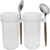 Ensembles de couverts 2 pièces récipient en verre Mason tasse cuillère bocaux nuit avoine petit déjeuner 17.5X9CM blanc couvercle en plastique avoine