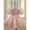 Girl Dresses Pink Princess For Kids Beading Sequined A-Line Prom Ball Gown Flower Girls Wedding Party Vestidos Child Formal Robe