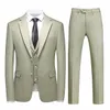 남자 정장 Plyesxale Light Green Striped Suit Men Blazer Pants Vest 3 조각 세트 Mens 비즈니스 캐주얼 패션 Q1366