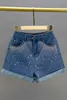 Jeans 2022 Summer New Elastic Denim Women's Thin High Waist Loose and Slimming Rhinestone Flanging Shorts