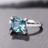 Hochzeit Ringe Luxus Prinzessin Cut Quadratische Zirkonia Blau Für Frauen Elegante Jahrestag Party Dame Ring Schmuck