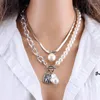 Chains Casual Fashion Luxury Jewelry For Woman Stainless Steel Y2k Vintage Baroque Noble Necklace Square Portrait Pendant Double Chain