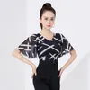 Traje de Palco Roupas de Dança Latina Adulto Mulheres Tango Ballroom Traje Performance Manga Flare Tops Verão ChaCha Rumba Dancewear DL10575