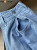 Jeans Hanorange 2022 Estate Leggero Jeans a gamba larga Ins Bottone in vita Pantaloni larghi sottili a vita alta Pantaloni casual in denim di cotone da donna