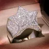 Özel Tasarım VVS Moissanite Hip Hop Yıldız Yüzüğü Karat 10K 14K Gerçek Katı Altın Geçiş Elmas Test Cihazı Izlatılmış İnce Mücevherat