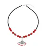 Pinces à cheveux mode bohème mariée nationale front tête chaîne en forme d'éventail pendentif perle rouge gland casque accessoires Hari bijoux