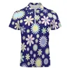 Herenpolo's Field of Daisy Casual T-shirts Flower Power Print Poloshirts Rits Y2K Shirt Mannelijk Ontwerp Kleding Grote maten 5XL 6XL 230617