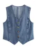 Gilet da donna Ladies Summer Casual Blue Denim Short Outwear Giacche Donna 2023 Moda scollo a V senza maniche MG Canotte