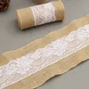 Décorations de mariage 240 x 15 cm Dentelle Bowknot Jute Chaise Ceintures Naturel Hessian Jute Lin Couverture Rustique Cravate Bowknot pour Décor DIY Artisanat