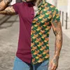 Мужские повседневные рубашки мужская рубашка кнопки кнопки «Формана» Двухтонный модный цветочный Argyle 3D Print Pattern Hawaiian с коротким рукавом