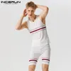 Men's Tracksuits Men Sets Patchwork Streetwear Fitness O-neck Sleeveless Tank Tops Shorts 2PCS Cozy Summer Men Casual Suits S-5XL INCERUN 230617