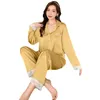 Vrouwen Nachtkleding Roze Pyjama Vrouwen Lange Mouw Slaap Set Kant Trim Loungewear Satijn Twee Stukken Met Knopen ShirtPants pak