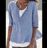 Damskie koszule Kobiety Summer Solid Kolor poliestrowy bluzka V-dekolt Pół rękawów luźne koszulę w rozmiarze streetwear lady top tee